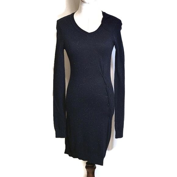 ALLSAINTS Black Speckled Midi Sweater Dress V Neck Long Sleeve Casual Wear 4 - Picture 1 of 16